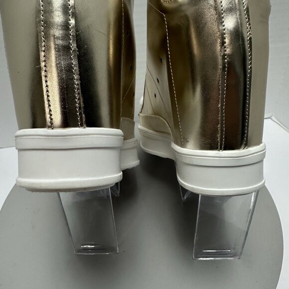 Cynthia Richard Fearless Gold Metallic Wedge Sneakers 39 /8 Leather Unisex Y2K - Picture 3 of 10